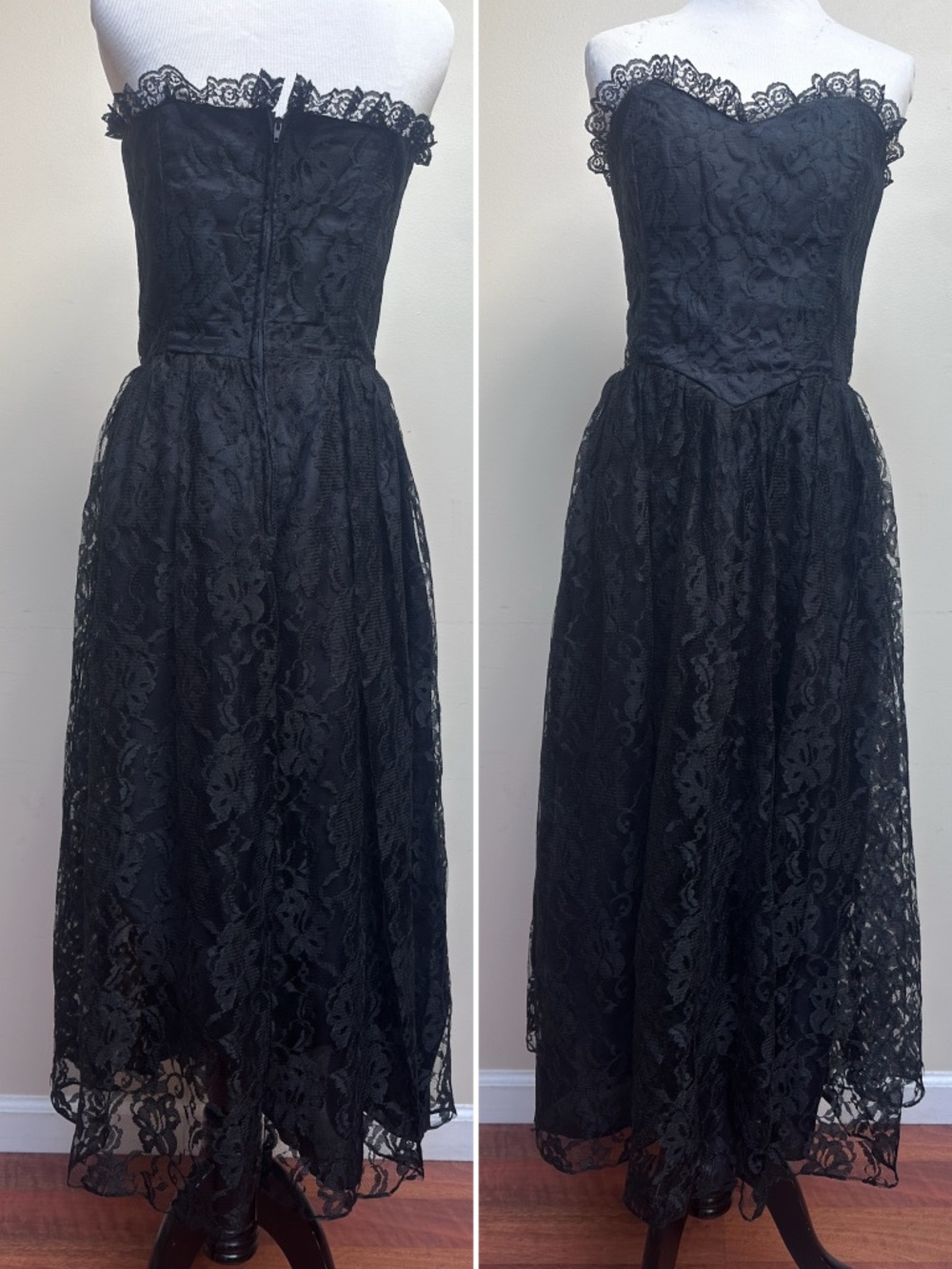 HW Collections Strapless Lace Corset Midi Dress Black Size 7/8